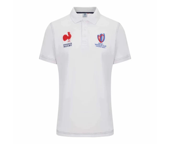 FFR XV RWC Mens Cotton White Rugby Polo 2023